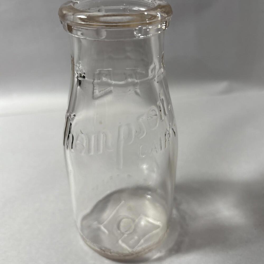 Vintage Thompson Dairy 5.5 in. Glass Milk Bottle Half Pint Jar Dairy Cow USA